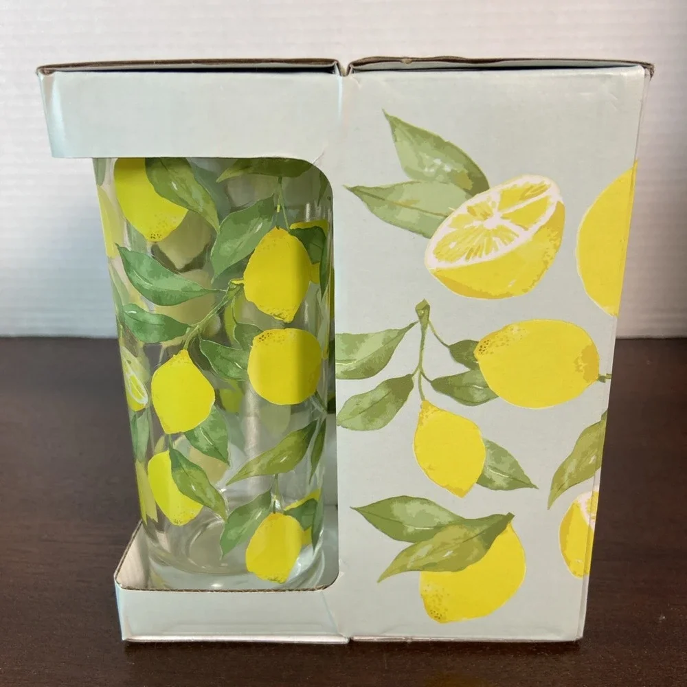Set of 4 Fresh Picks Lemon Highball Glasses Lemonade Iced Tea Cocktail Tumblers